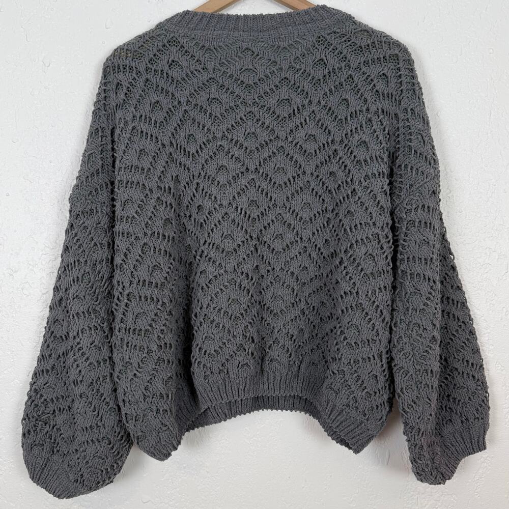 POL Textured Open Knit Balloon Sleeve Pullover Sweater Oversized Chunky Medium - Picture 2 of 4